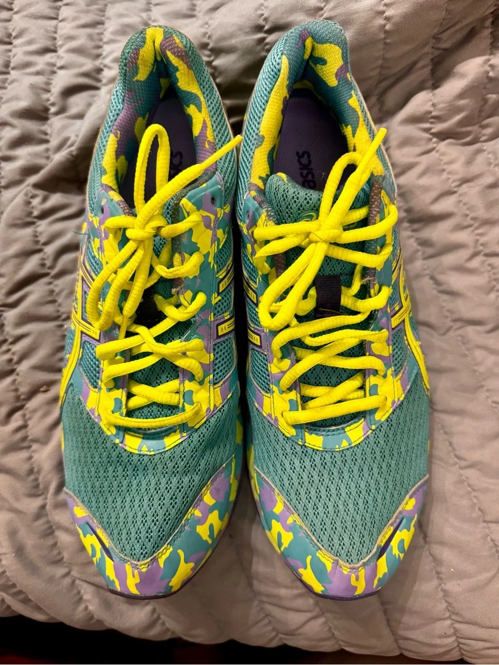 Asics Teal & Yellow Camo Running Sneakers